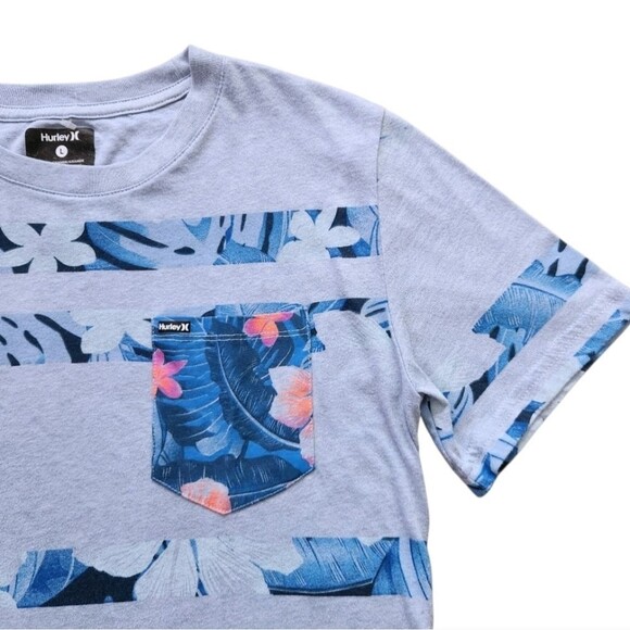 Hurley Youth Boys T Shirt Light Blue Tropical Palm Chest Pocket Large (12 -13 Y) - Picture 3 of 8